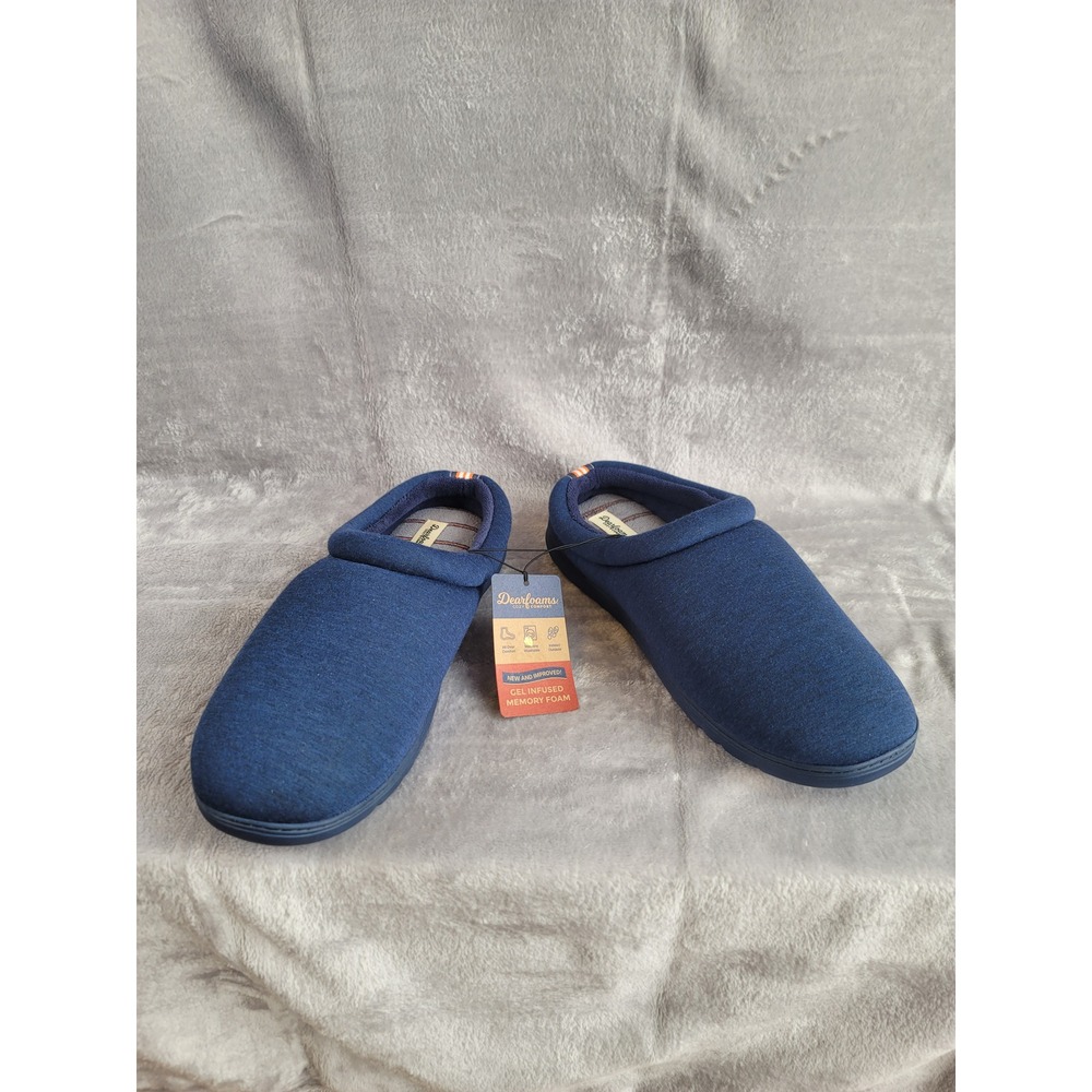 Dearfoams Mens Jersey Clog Navy Slippers Gel Memory Foam XL 13-14 Cabincore Cozy